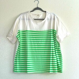White and neon green striped tee, size 2X